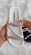 Sandália Feminina Papete Strass Pedrinha Moleca Original