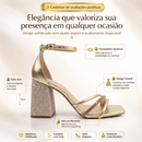 Sandália Feminina Salto Bloco Strass Brilho Tiras